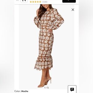 Petal & Pup Brown Midi Dress with White Floral Lace